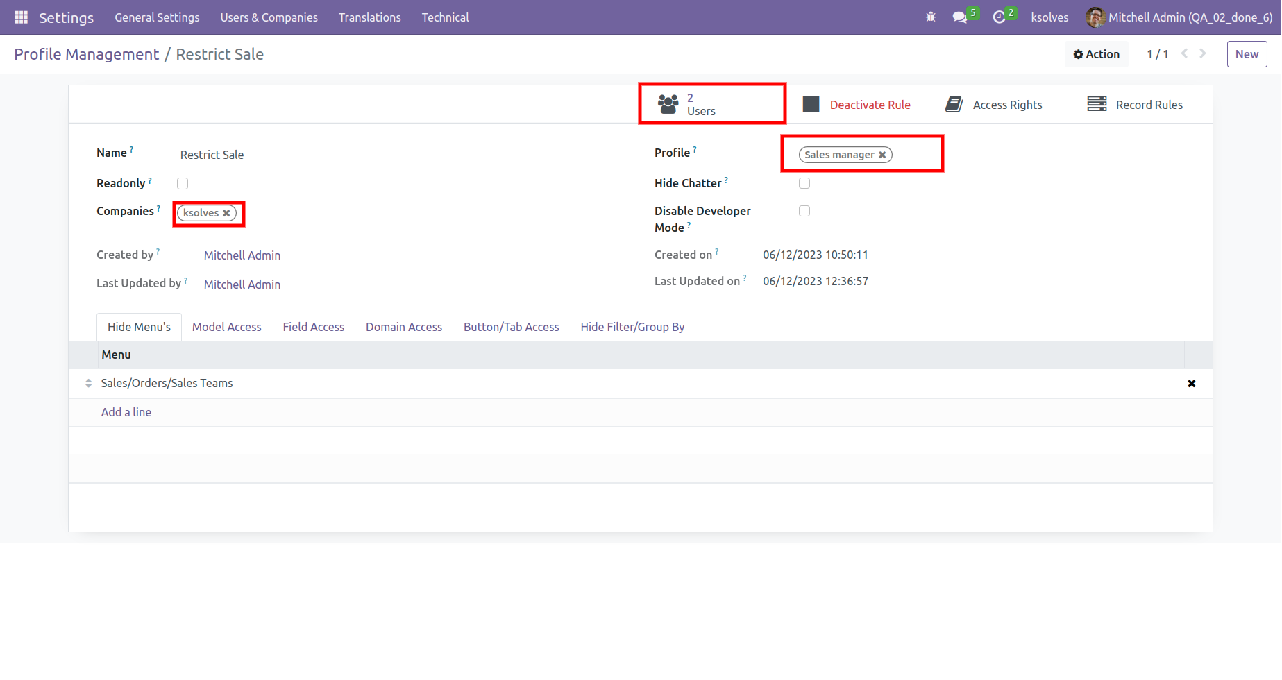 Profile Management in Odoo